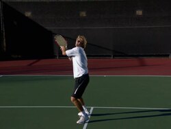SLO MO, WS, Young man playing tennis, Santa Barbara, California, USA Stock Footage