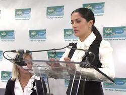 EVENT CAPSULE CLEAN: Salma Hayek and UNICEF Announce 2nd Wave of One Pack One Vaccine Campaign, New York City, NY, 2/5/09 Stock Footage