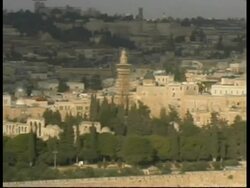 MWA Pan left across Jerusalem city to The Rock Mosque, Israel Stock Footage