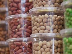 Grocery. Jars of nuts, and dried fruits Stock Footage