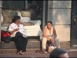 2003 blackout, two women waiting Stock Footage