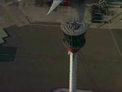 AERIAL Heathrow Airport Tower Stock Footage