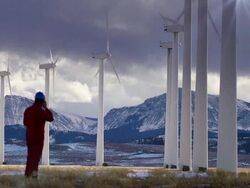 Wind Generators Set Against a Winter Landscapw Stock Footage