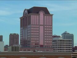 Wide shot pan high-rise buildings in Milwaukee / Wisconsin Stock Footage