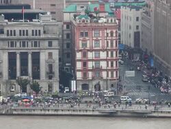 WS View of historic architecture of Bund,  facing Huangpu river / Shanghai,  China Stock Footage