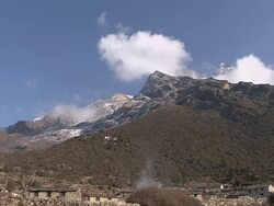 WS PAN Sherpa Village located near holy Mountain Khumbi Yul Lha / Mende, Khumbu Region, Nepal Stock Footage