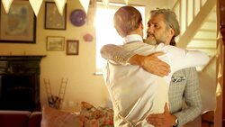 Father hugging groom before wedding Stock Footage