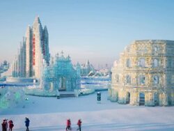 Ice sculptures at the Harbin Ice and Snow Festival in Heilongjiang Province, Harbin, China - Time lapse Stock Footage