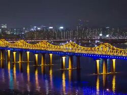 WS T/L View of Night Scenery of Donghodaegyo Bridge in Han River) / Seoul, South Korea Stock Footage