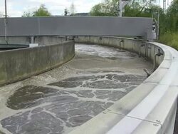 MS Clarifying basin at purification plant / Konz, Rhineland-Palatinate, Germany Stock Footage