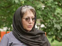 INTERVIEW - Rakhshan Banietemad on social activism in her films at 'Ghesseha' Interviews - 71st Venice International Film Festival on August 28, 2014 in Venice, Italy. Stock Footage