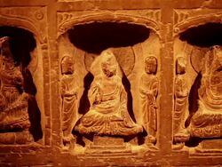 CU PAN Shot of Ancient Budha statue / Xian, Shaanxi, China Stock Footage