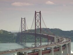WS View of traffic at "Ponte 25 de Abril" / Lisbon, Portugal   Stock Footage