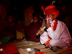 MS Groom sitting on the floor at his wedding ritual / Rajasthan, India Stock Footage