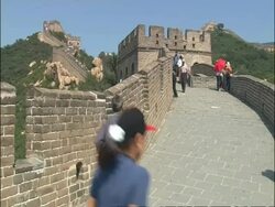 People walking along Great Wall of China, Badaling, China Stock Footage