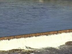 CU AERIAL ZO View of small Dam at Howland / Maine, United States Stock Footage
