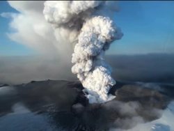 WRAP Aerials of  Iceland''s volcano sending ash into sky News Clip