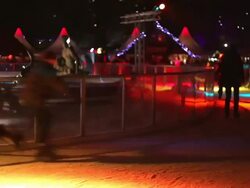 Ice Rink at Christmas Market Stock Footage