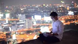 Young business man using laptop Online shopping with smart phone Stock Footage