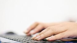 woman hand typing keyboard computer Stock Footage