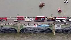 Aerials of Fishing for Leave and Vote Remain EU Referendum Campaign Boats on the River Thames News Clip
