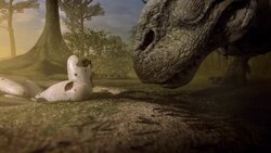 A dinosaur watches her babies hatch. Stock Footage