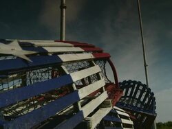 Lobster cage outside wuth the colors of Acadia Stock Footage