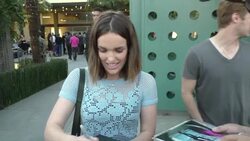 Elizabeth Henstridge gives advise to kids being bullied as she leaves the Gay & Lesbia Center in Hollywood Stock Footage