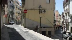 Portugal, Lisbon, Mouraria neighborhood,  Terreirinho street and Benformoso street Stock Footage