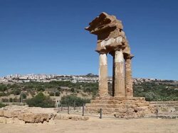Agrigento, view of the temple of Castor and Pollux, in the center of sanctuary dedicated to the Cathonic Divinities Stock Footage