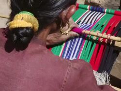 CU Woman making loom / Durma, Banke District, Nepal Stock Footage