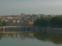Views of Vieux Lyon along the River Saone,PAN Stock Footage