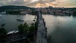 Aerial Time Lapse of Crowd walking at Charles Bridge, Prague Stock Footage
