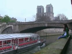 MS Shot of young woman enjoying in city near Seine at Notre Dame / Paris, Ile de France, France Stock Footage