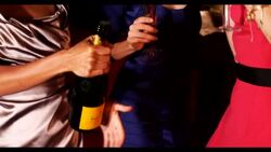 Three women champagne bottle opened. Stock Footage