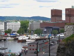 WS View of Oslo City Hall with harbour / Oslo, Norway Stock Footage