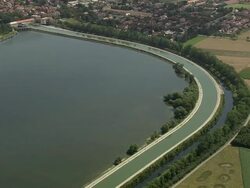 Flying Over The Speichersee Reservoir Stock Footage