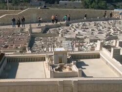 WS ZO View of Holy land model at Museum with people in background / Jerusalem, Judea, Isarel Stock Footage