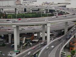 WS HA View of traffic on Nanpu Spiral / Shanghai,  China Stock Footage