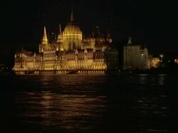 The Hungarian Parliament Building over the River Danube Stock Footage