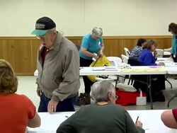 MS, PAN, People registering at polling place, New Knoxville, Ohio, USA Stock Footage