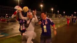 Japan football fans arrive at stadium for their World Cup match against Ivory Coast News Clip