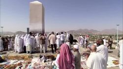 Pilgrims cover the Mount of Mercy as they participate in their Hajj. Stock Footage