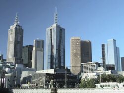 Skyline of CBD East Melbourne and the Princes Bridge with the Skyline of East Melbourne, Victoria, Australia Stock Footage