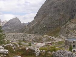 Valparola Pass in the Dolomites Mountains PAN Stock Footage