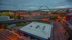 Portland Above Industrial Dawn Stock Footage
