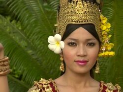 ZI CU Female dancer in traditional Cambodian dress / Siem Reap, Cambodia Stock Footage
