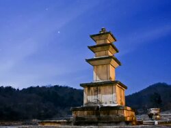 MS T/L Shot of Geodon Temple Stone Pagoda in Wonju at night (Korea Treasure 750) / Wonju, Gangwondo, South Korea Stock Footage