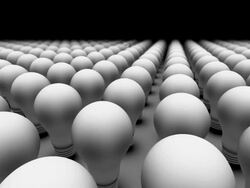 CGI Flying over old bulbs as they dissolve and become new bulbs / A new bulb rising and glowing in the distance Stock Footage