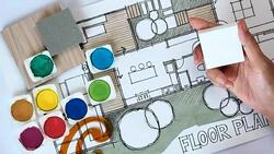 Designerï¿½s hand working with home floor plan Stock Footage